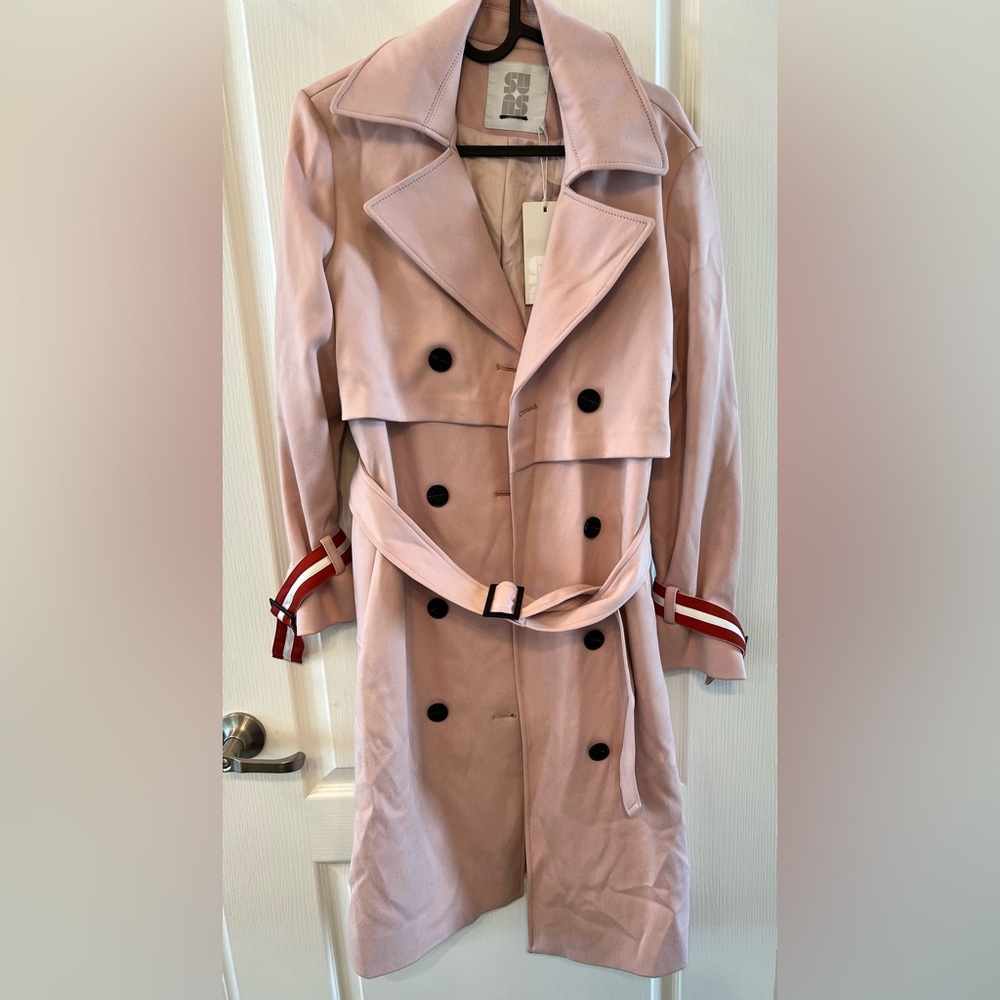 Women's Pink Double-Breasted Trench Coat